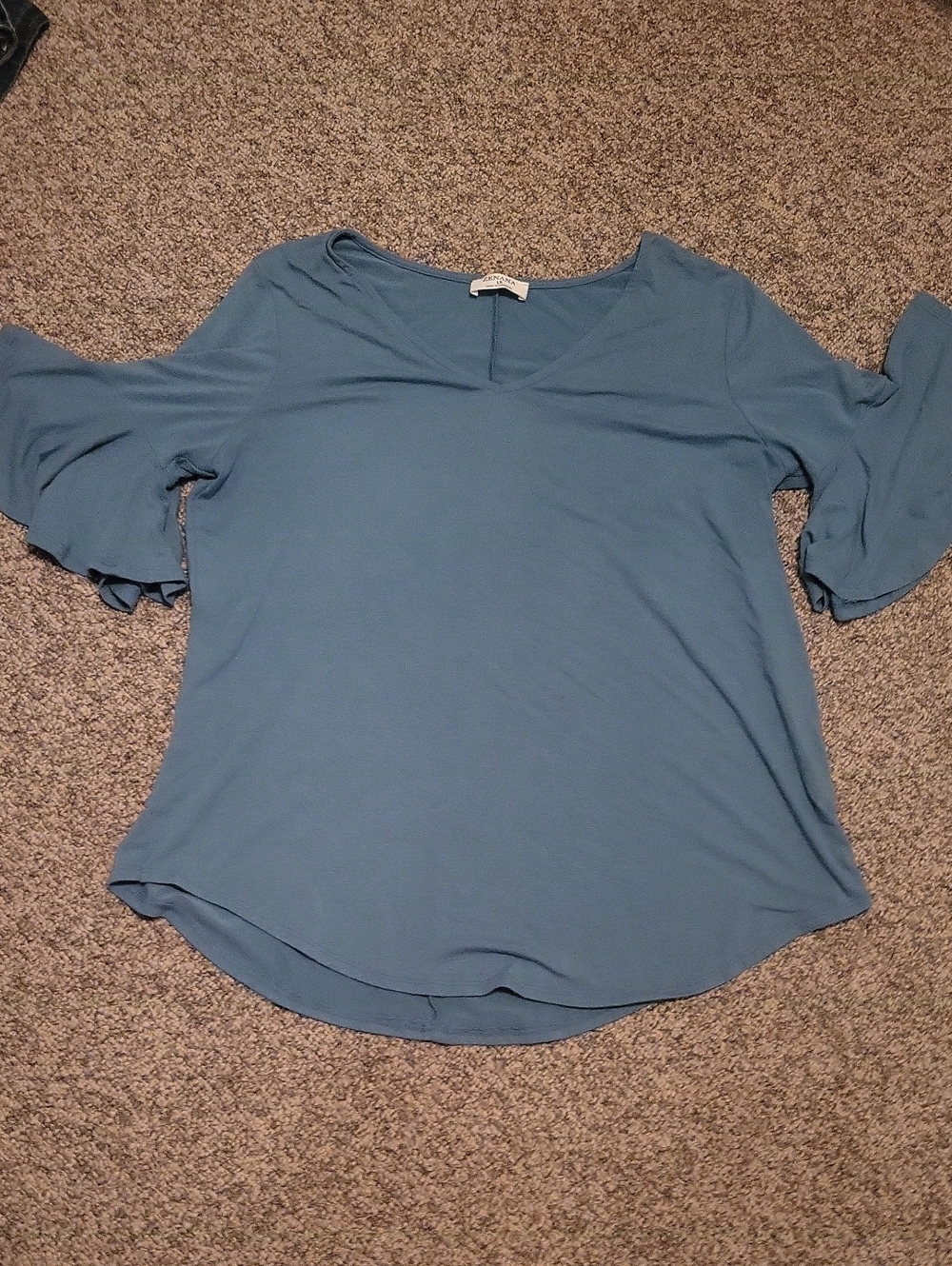 Womens Teal Ruffled Sleeve Blouse